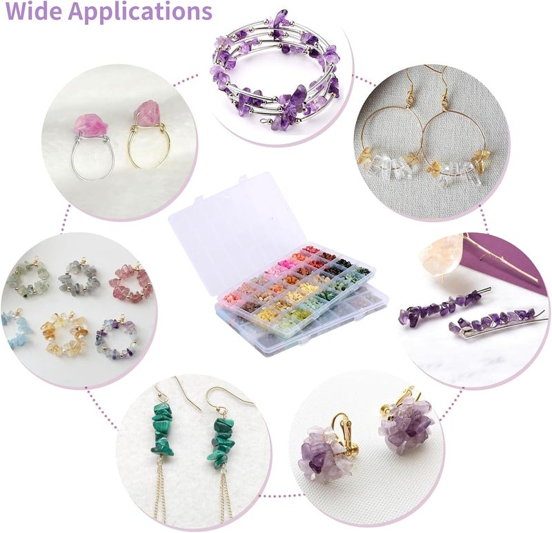 QUEFE 1800pcs 56 Colors Crystal Beads, Ring Making Kit, Gemstone Chip Beads Irregular Natural Stone with Jewelry Making Supplies for DIY Craft Bracelet Necklace Earrings, Craft Gifts - Image 5